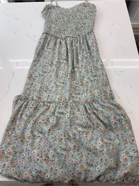Altar'd State Sage Floral Maxi Dress with Smocked Bodice